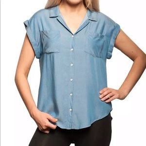 JACHS Girlfriend Cap Sleeve Button-front Blouse